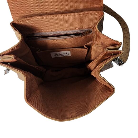 Vintage Triangle New York Camel Tan Ostrich Leather Handbag Purse - Picture 7 of 15